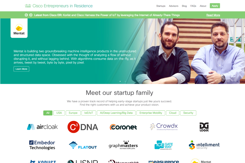 Entrepeneurs in Residence - Portfolio page